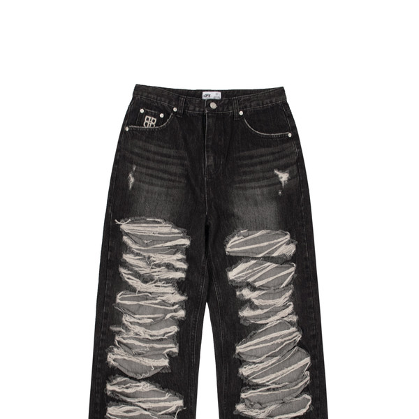 ◆ROCKCAKE◆ Pia Damage Wide Jeans Beige Black 14669336f1334.jpg