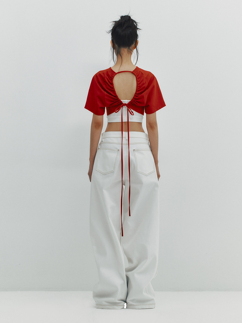 ★MEENDERI★LONG WIDE DENIM PANTS - WHITE★正規品/直送料込 MEENDERI] LONG WIDE DENIM PANTS - WHITE