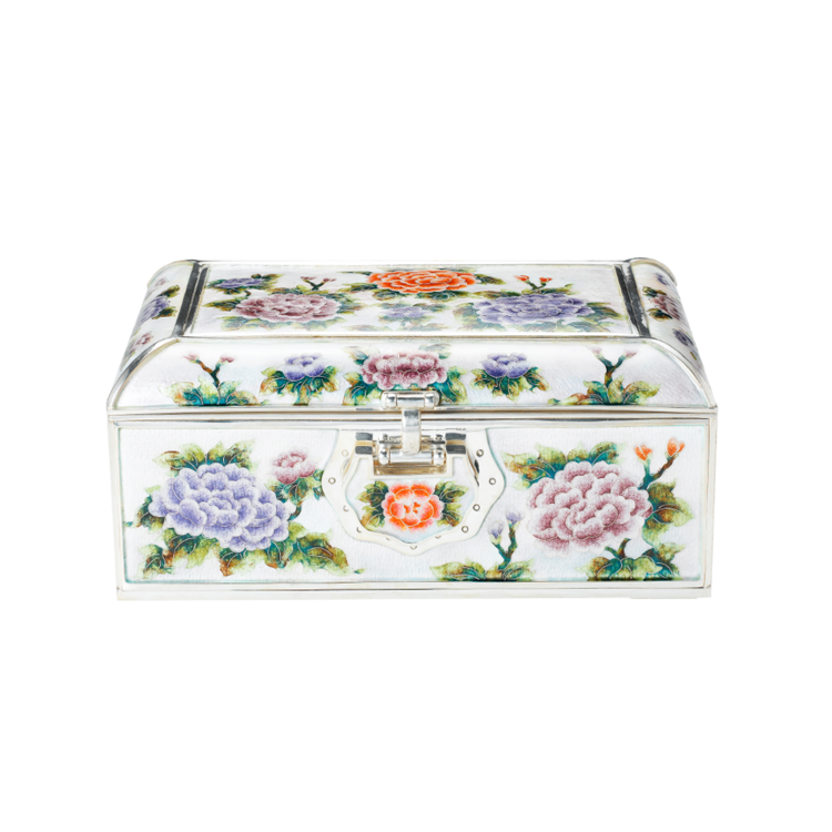Peony Silver Cloisonné Jewelry Chest (sky blue, large)