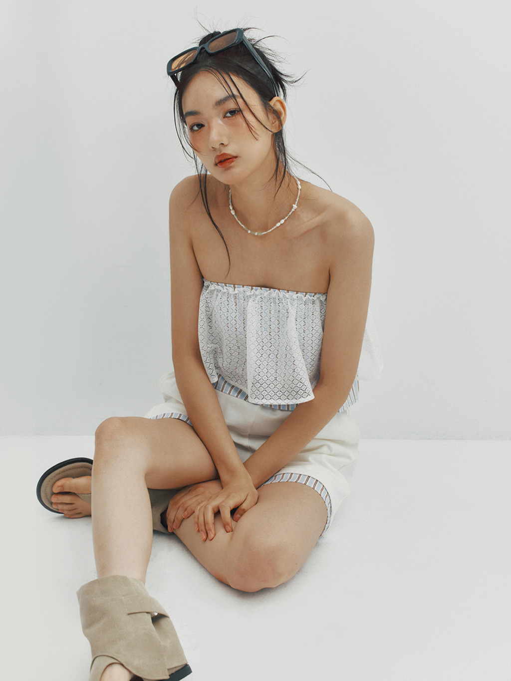 MEENDERI] STRIPE LAYERED WRAP SKIRT - SKY BLUE