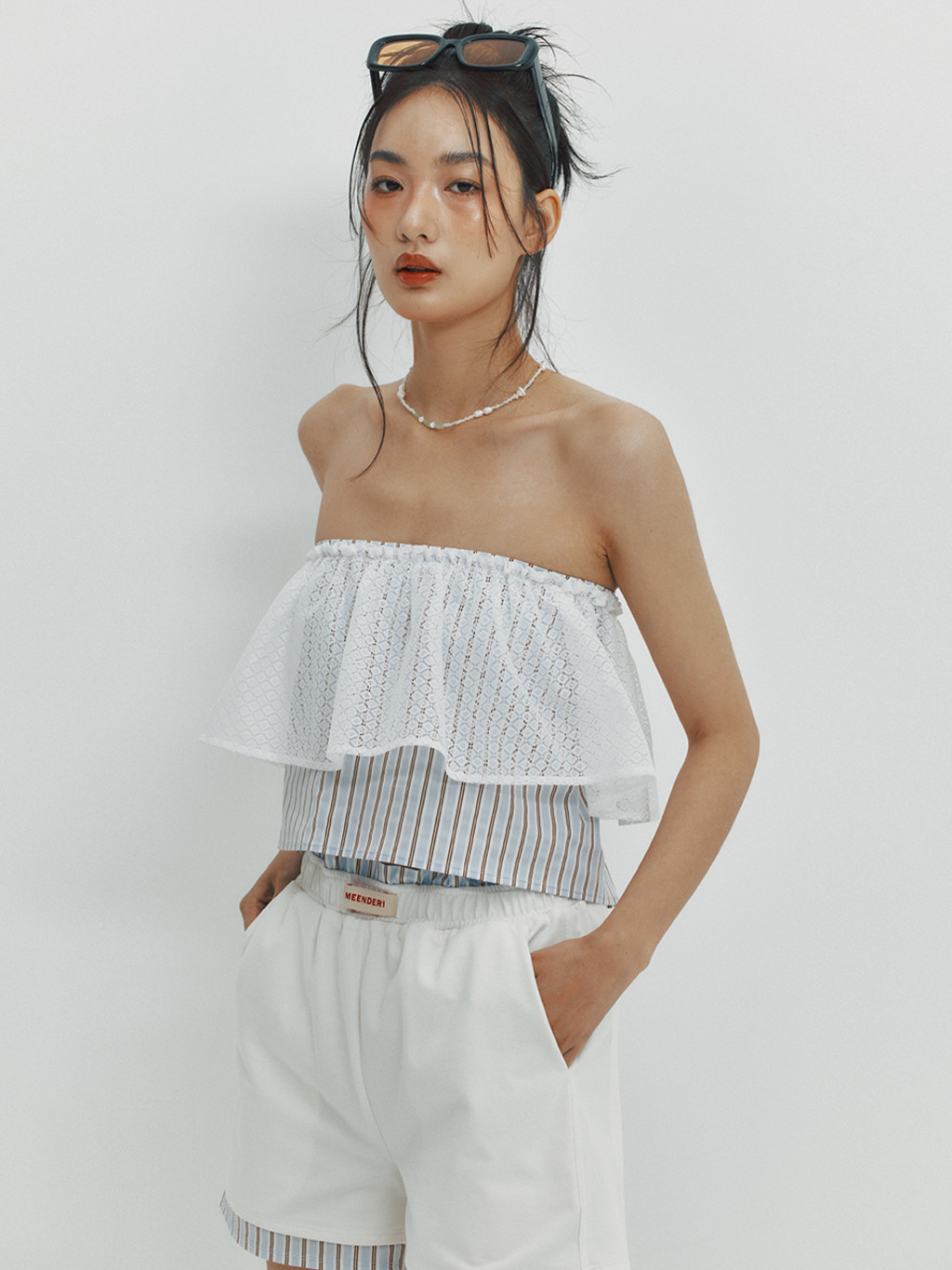 ★MEENDERI★STRIPE LAYERED WRAP SKIRT - SKY BLUE★正規品 MEENDERI] STRIPE LAYERED WRAP SKIRT - SKY BLUE