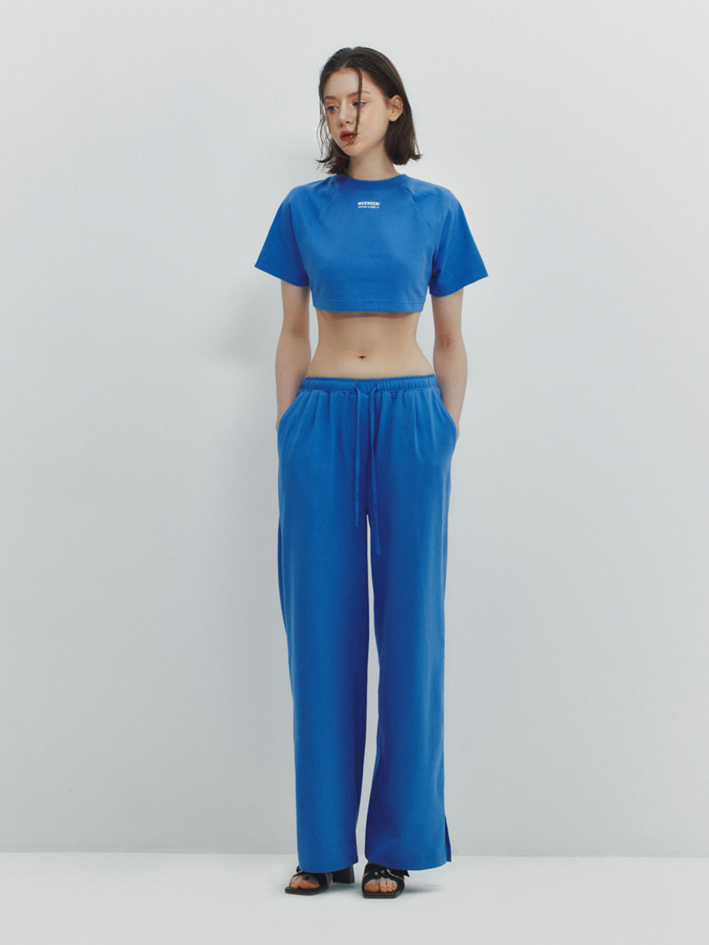 ★MEENDERI★SLIT STRING JOGGER PANTS - BLUE★正規品/直送料込 MEENDERI] SLIT STRING JOGGER PANTS - BLUE
