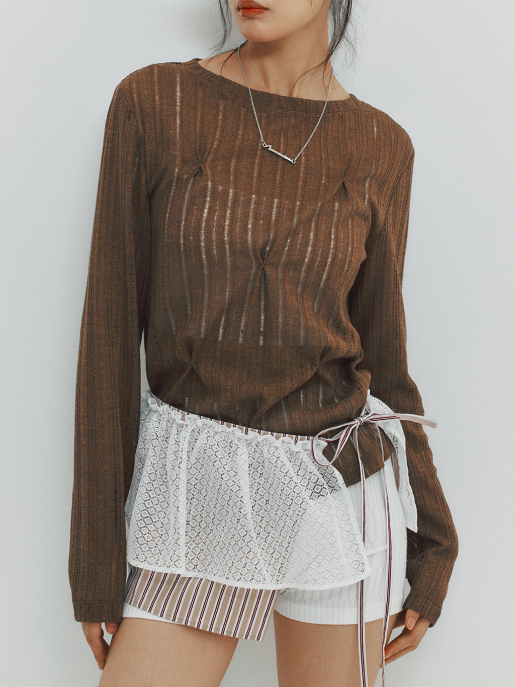 ★MEENDERI★STRIPE LAYERED WRAP SKIRT - BEIGE★正規品/人気 MEENDERI] STRIPE LAYERED WRAP SKIRT - BEIGE