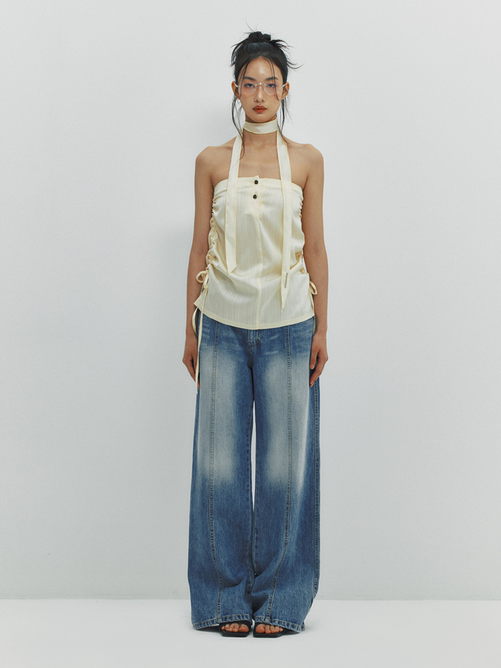 ★MEENDERI★SATIN LOGO SCARF - LEMON★正規品/韓国直送料込 MEENDERI] SATIN LOGO SCARF - LEMON
