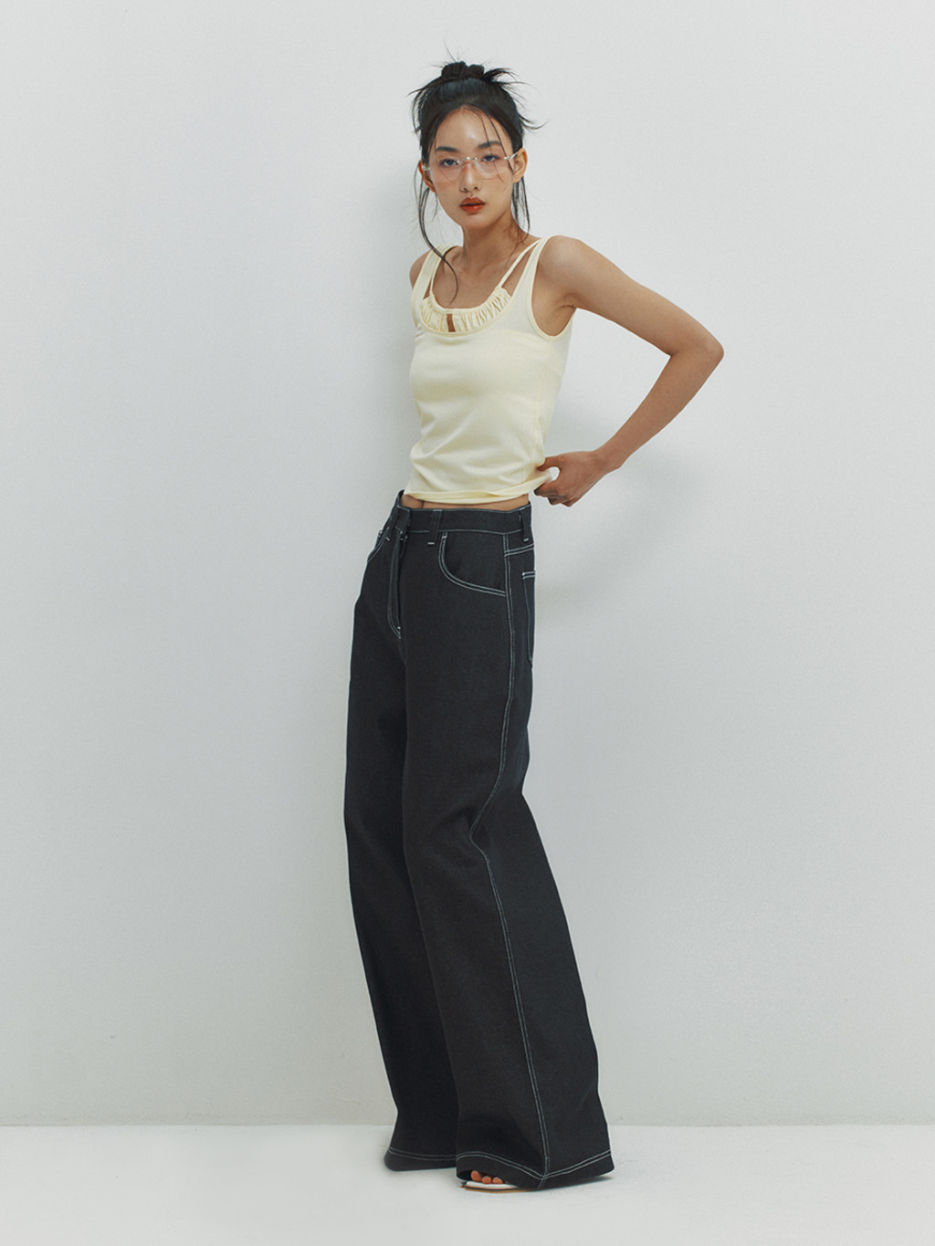 ★MEENDERI★LONG WIDE DENIM PANTS - INDIGO★正規品/直送料込 메종미네드 BOTTOM - LAY BACK ZIPPER WIDE DENIM PANTS D/INDIGO