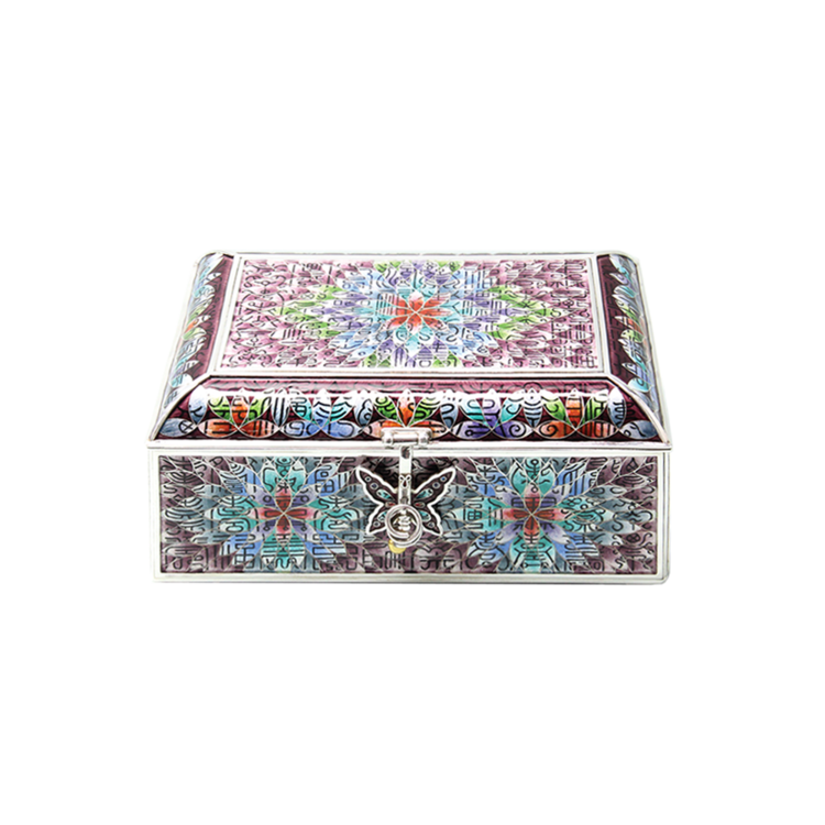 Baeksu-Baekbok Silver Cloisonné Jewelry Chest (violet, large)