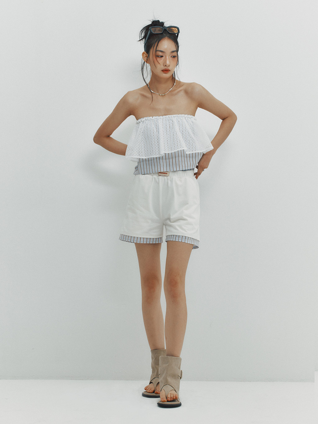 ★MEENDERI★STRIPE LAYERED WRAP SKIRT - SKY BLUE★正規品 MEENDERI] STRIPE LAYERED WRAP SKIRT - SKY BLUE