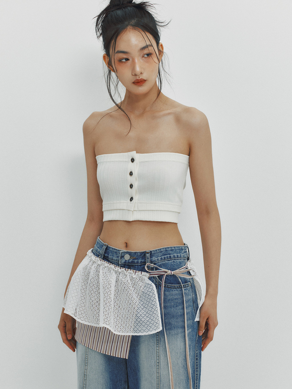 ★MEENDERI★STRIPE LAYERED WRAP SKIRT - BEIGE★正規品/人気 MEENDERI] STRIPE LAYERED WRAP SKIRT - BEIGE