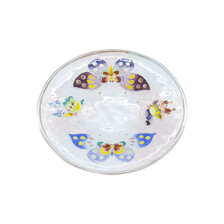 Butterfly Silver Cloisonné Round Plate (sky blue)