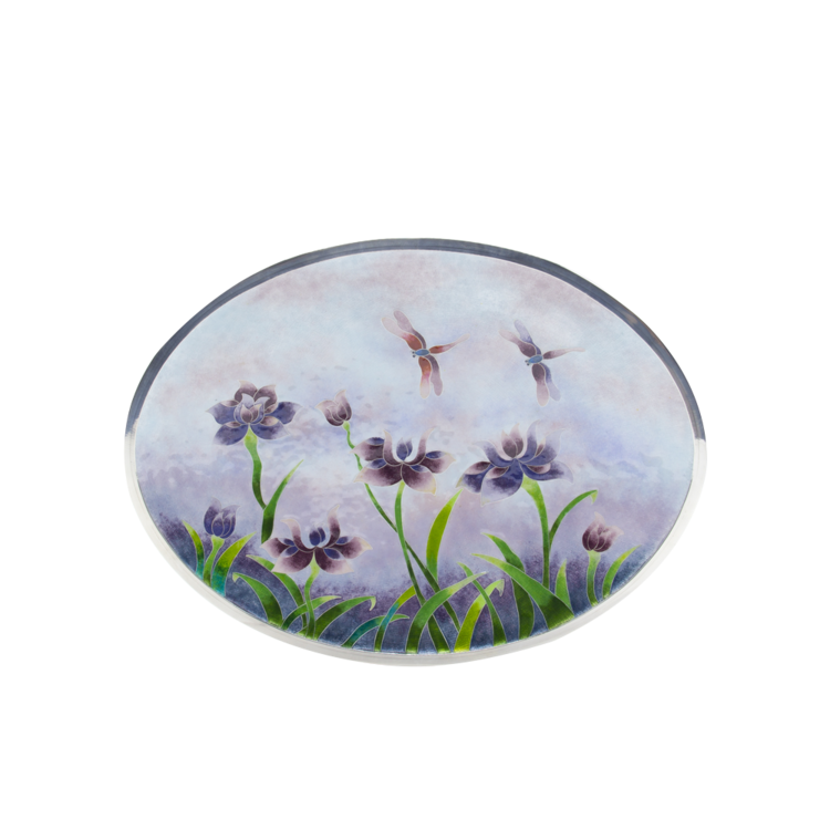 Lotus Silver Cloisonné Oval Plate (sky blue, medium)