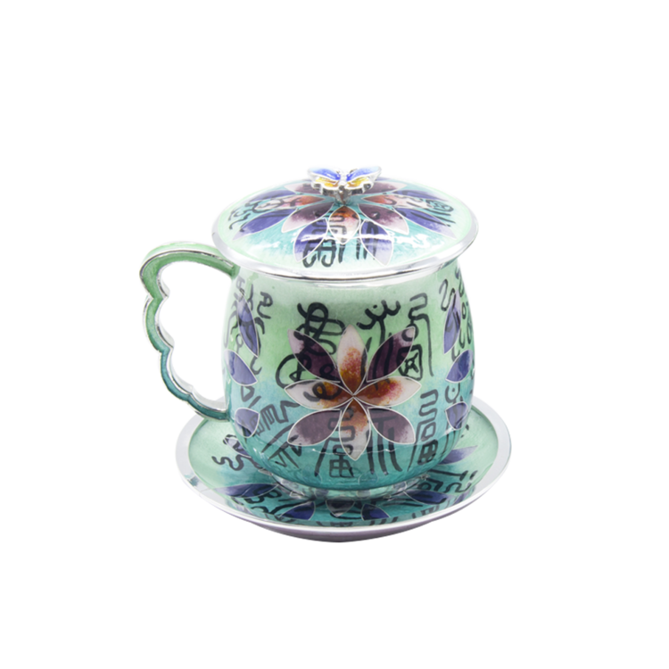 Baek-su-baek-bok Silver Cloisonné Teacup (mint, medium)