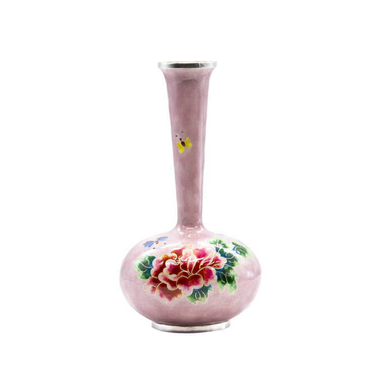Peony Silver Cloisonné Gourd-Shaped Vase (peach pink)