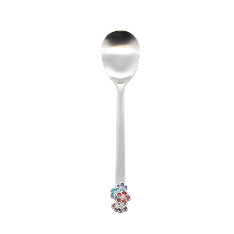 Plum Blossom Silver Cloisonné Baby Spoon (silver, for girls)