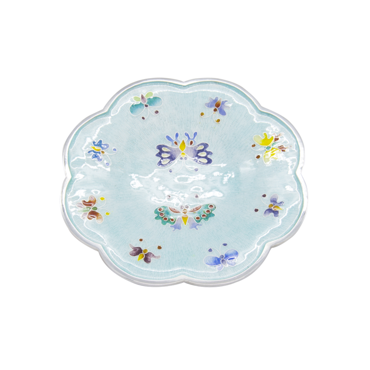 Butterfly Silver Cloisonné Flower-Shaped Plate (sky blue)