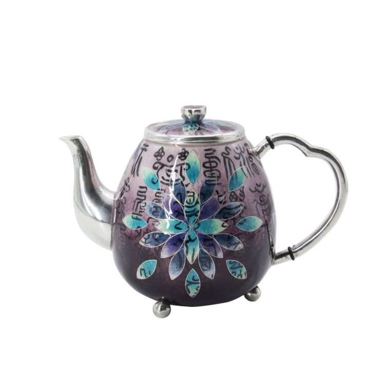 Baek-su-baek-bok Silver Cloisonné Teapot (violet, large)