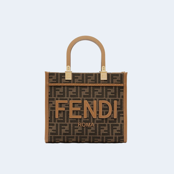 FENDI 펜디 선샤인 브라운 FF 자카드 패브릭 스몰 쇼퍼백