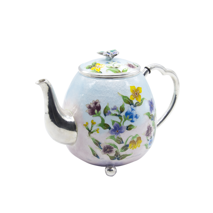 Balloon Flower Silver Cloisonné Teapot (sky blue, large)