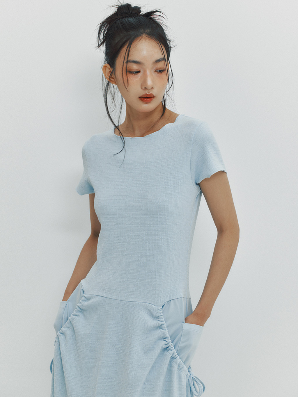 ★MEENDERI★SHIRRING POCKET MAXI DRESS - SKY BLUE★正規品 MEENDERI] SHIRRING POCKET MAXI DRESS - SKY BLUE