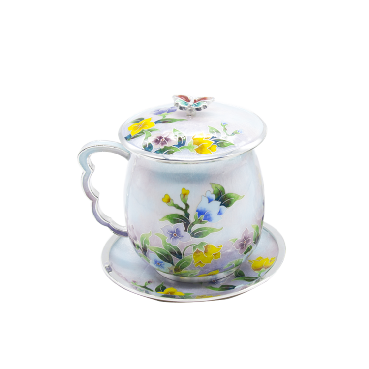 Balloon Flower Silver Cloisonné Teacup (sky blue, medium)