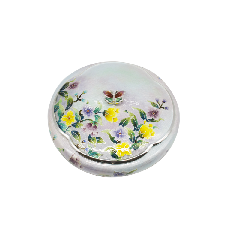 Balloon Flower Silver Cloisonné Round Fruit Bowl (sky blue, medium)
