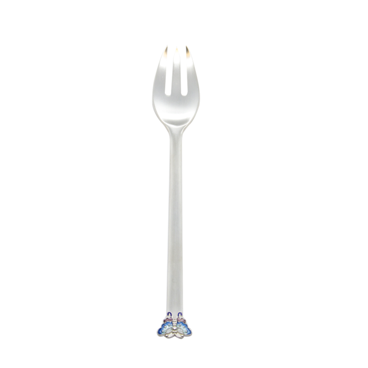 Butterfly Silver Cloisonné Baby Fork (silver, for boys)