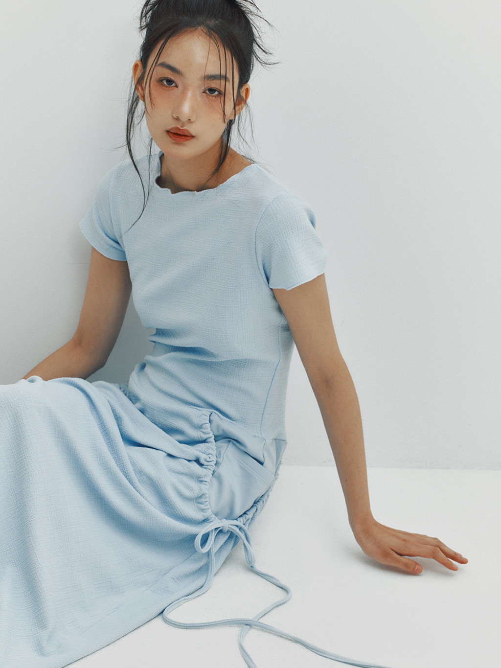 ★MEENDERI★SHIRRING POCKET MAXI DRESS - SKY BLUE★正規品 MEENDERI] SHIRRING POCKET MAXI DRESS - SKY BLUE