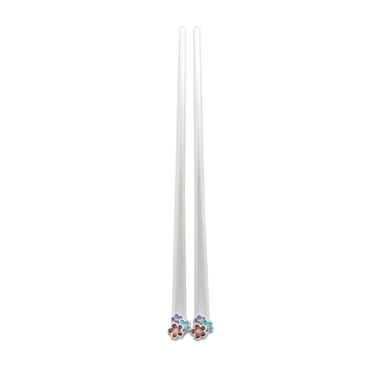 Plum Blossom Silver Cloisonné Baby Chopsticks (silver, for girls)