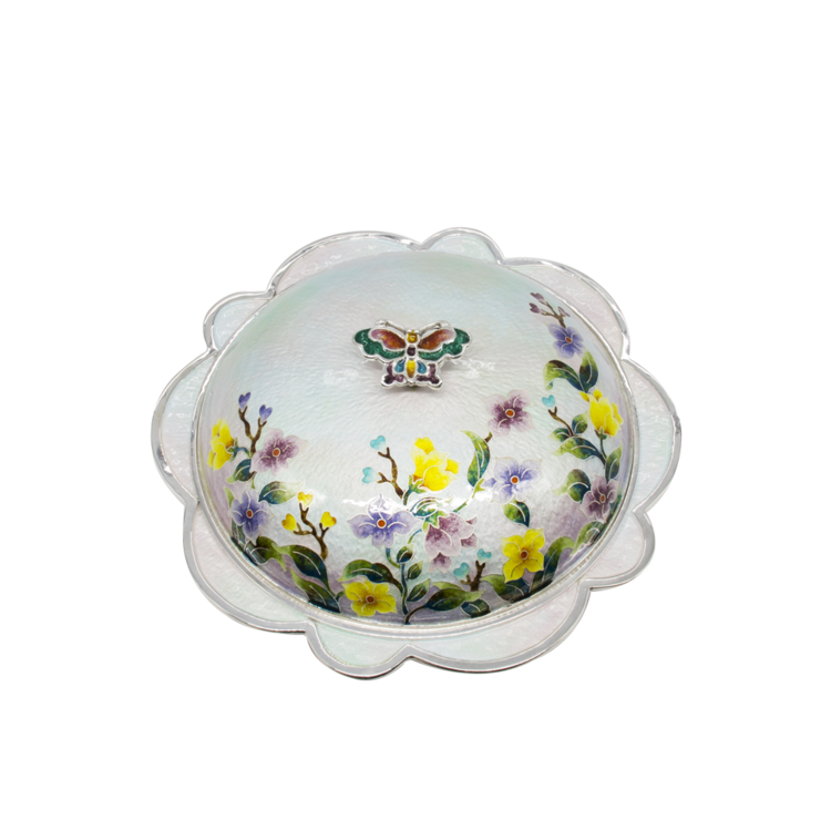 Balloon Flower Silver Cloisonné Flower-Shaped Fruit Bowl (sky blue)