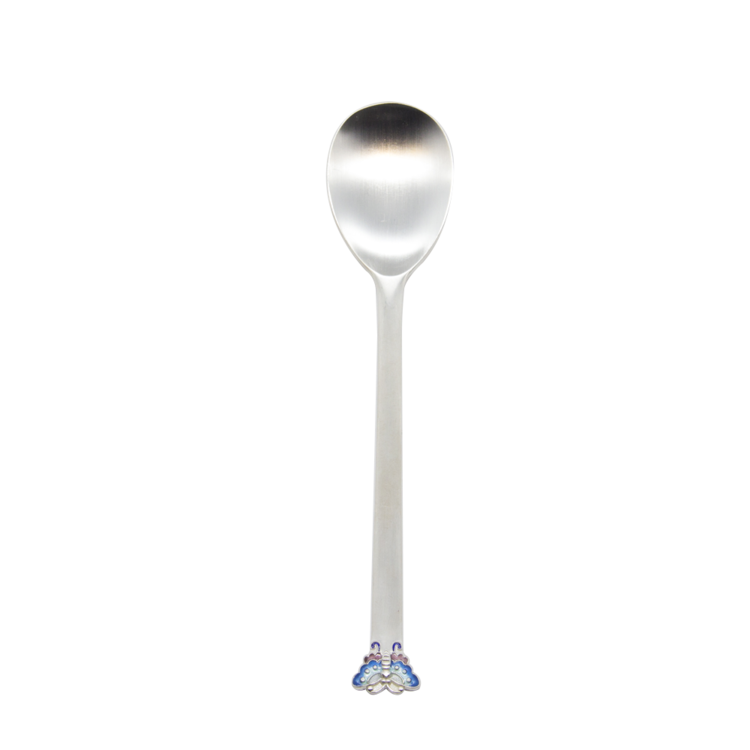 Butterfly Silver Cloisonné Baby Spoon (silver, for boys)