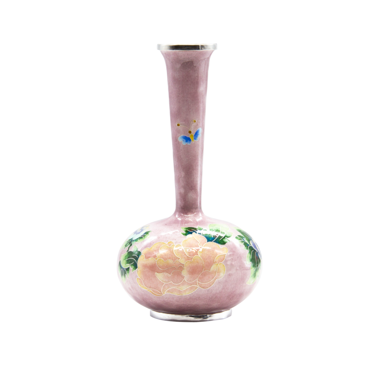 Peony Silver Cloisonné Gourd-Shaped Vase (peach pink)