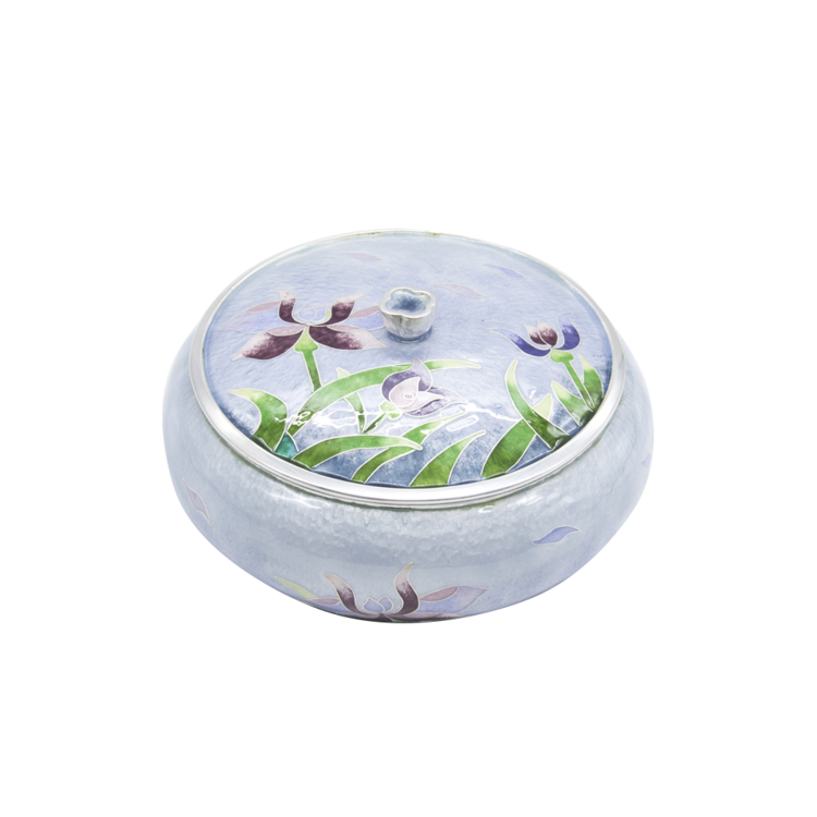 Lotus Silver Cloisonné Round Fruit Bowl (indigo, small)