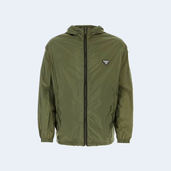 프라다 리나일론 에나멜 트라이앵글 로고 자켓 카키