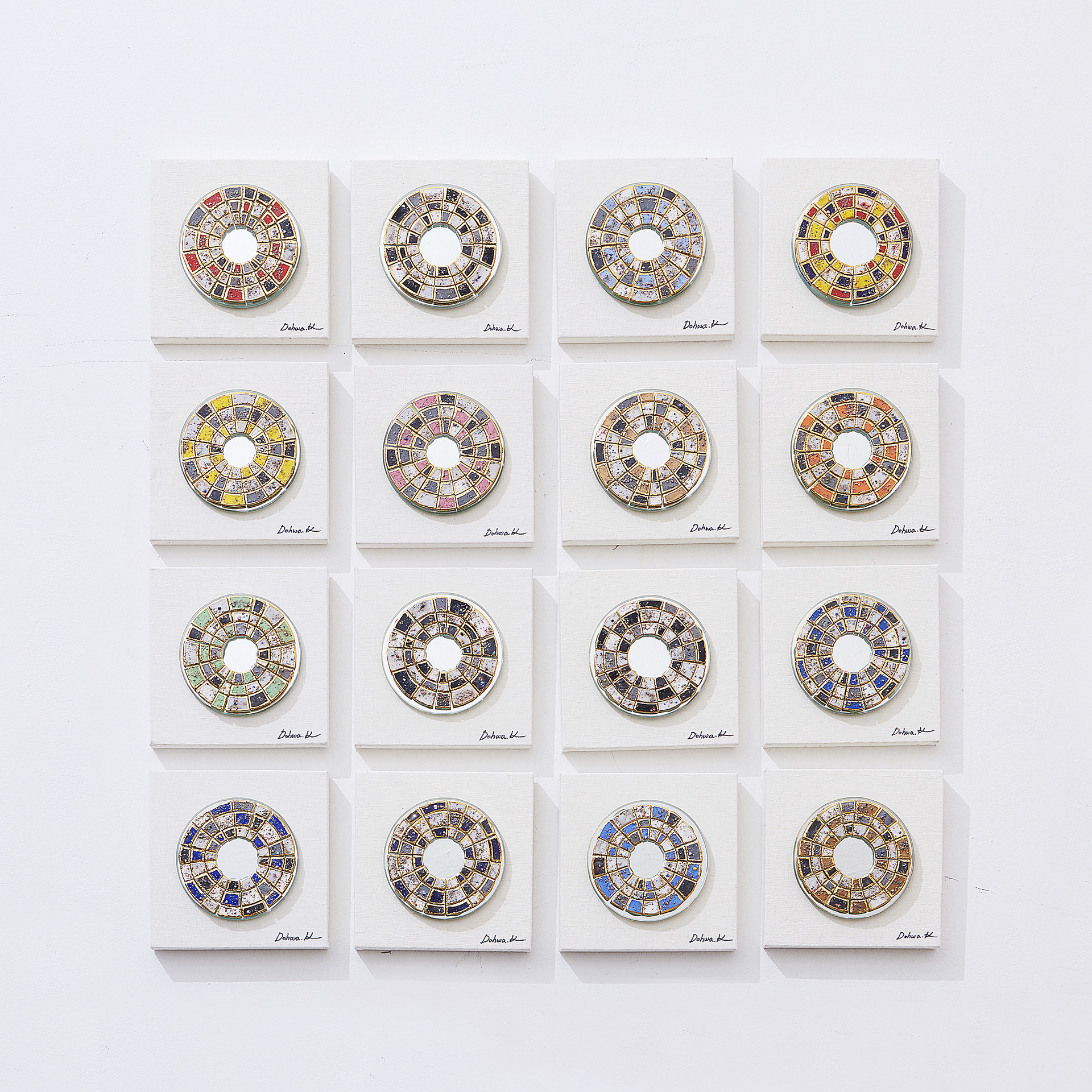 Universe star ceramic,. 24k gold, mirror, acrylic on canvas. 15 x 15cm