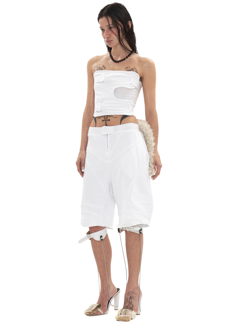 【604SERVICE】BIKER BANDING SWEAT PANTY IN WHITE ONLY 2 LEFT ] BIKER BANDING SWEAT PANTY IN WHITE : 604SERVICE