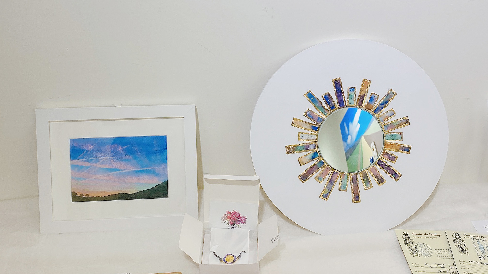 universe ceramic, 24k gold, mirror on wood. 37 x 37cm