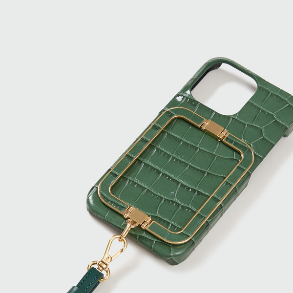 [EENK] / ☆ Phone Case with Leather Strap / Croco Green Phone Case with Leather Strap Croco Green : EENK SHOP