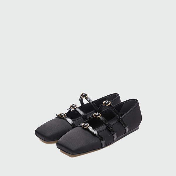 [EENK] / ☆ ZANA Triple Buckle Square Toe Mary Jane Flats ZANA Triple Buckle Square Toe Mary Jane Flats - Black : EENK