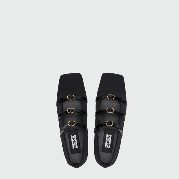 [EENK] / ☆ ZANA Triple Buckle Square Toe Mary Jane Flats ZANA Triple Buckle Square Toe Mary Jane Flats - Black : EENK