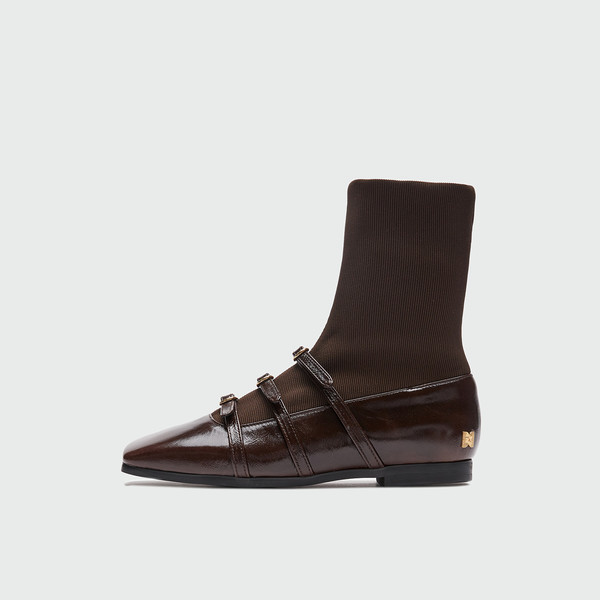 [EENK] / ☆ ZANIA Triple Buckle Square Toe Flat Boots/Brown 7898be2cb3356.jpg