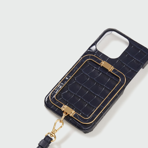 [EENK] / ☆ Phone Case Liney / Croco Navy Phone Case with Leather Strap Croco Navy : EENK SHOP