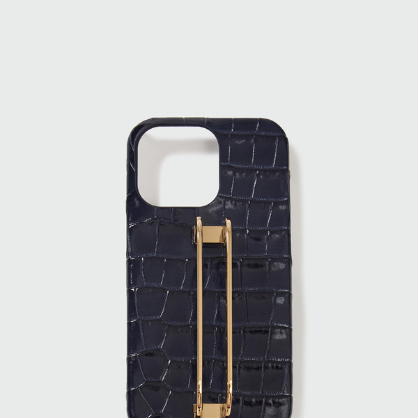 【EENK】Phone Case with Leather Strap - Croco Navy EVENT] Phone Case with Leather Strap Croco Navy : EENK SHOP