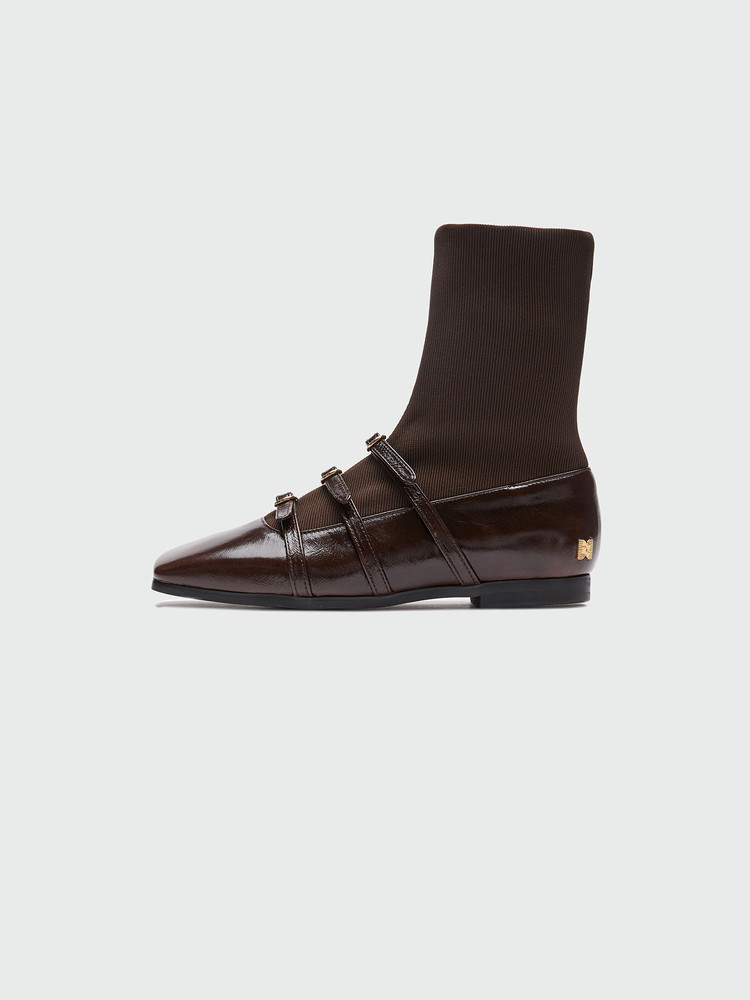 [EENK] / ☆ ZANIA Triple Buckle Square Toe Flat Boots /Black ZANIA Triple Buckle Square Toe Flat Boots - Black : EENK SHOP