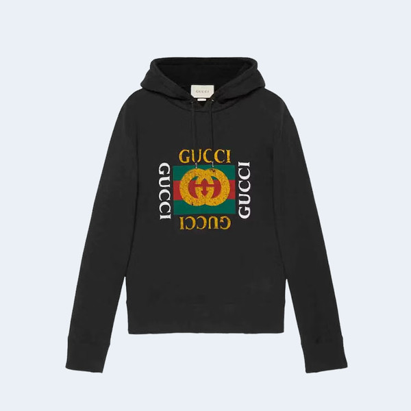 구찌 로고 프린트 오버사이즈 후디 블랙