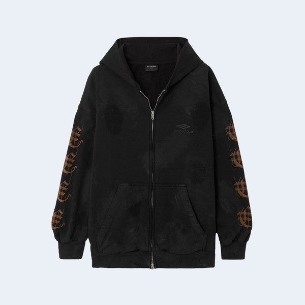 발렌시아가 디스트레스드 프린티드 코튼 저지 후디