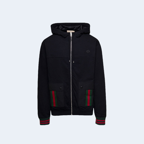 구찌 GG 웹 스트라이프 디테일 후드 자켓