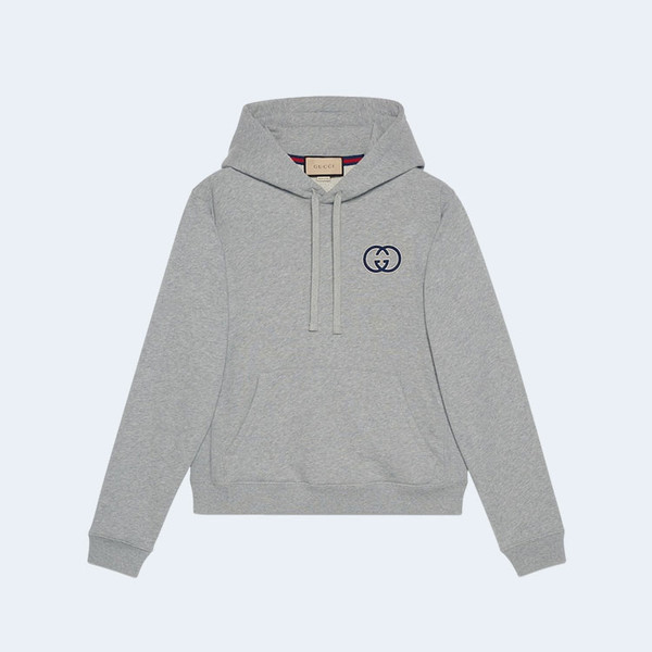 구찌 코튼 저지 후드 스웨트셔츠 그레이