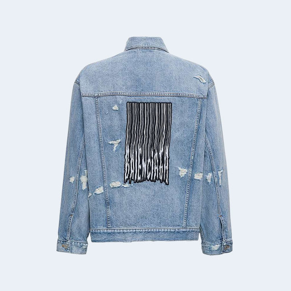 발렌시아가 백 바코드 로고 데미지 데님 자켓