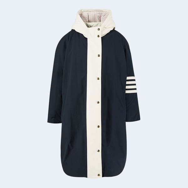 THOM BROWNE 톰브라운 네이비 나일론 캔버스 콘트라스트 4-바 다운필 후드 풋볼 파카 ▶매장-180만원대◀