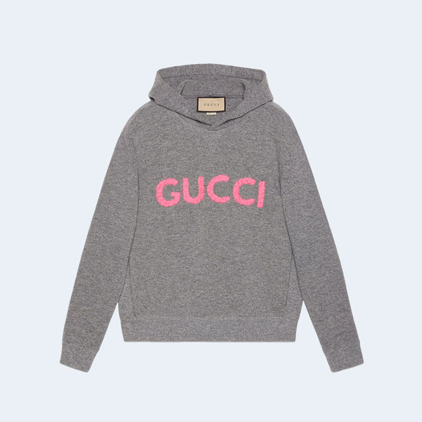 구찌 로고 자수 울 후디