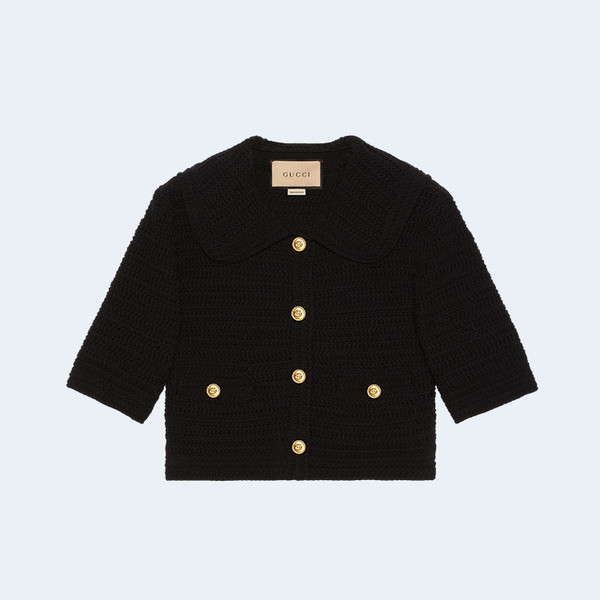 구찌 블랙 크로쉐 코튼 가디건